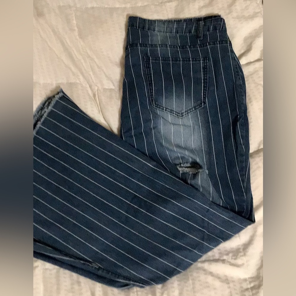 Boutique Distressed Flare Bottom Jeans